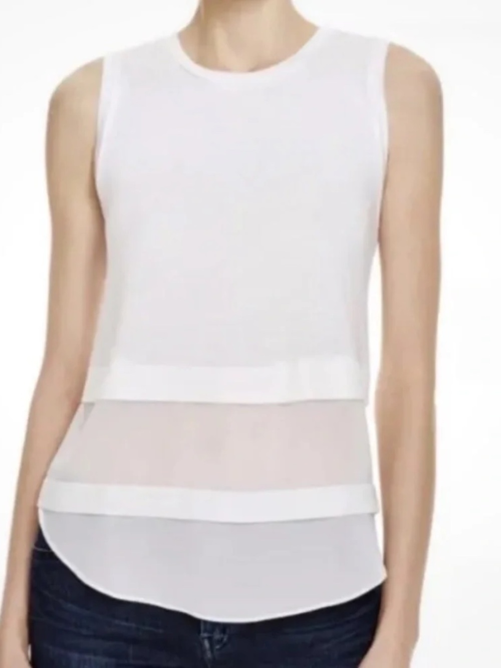 Michael Kors Tiered Chiffon Hem Sleeveless Blouse Tank Top in White Size Small